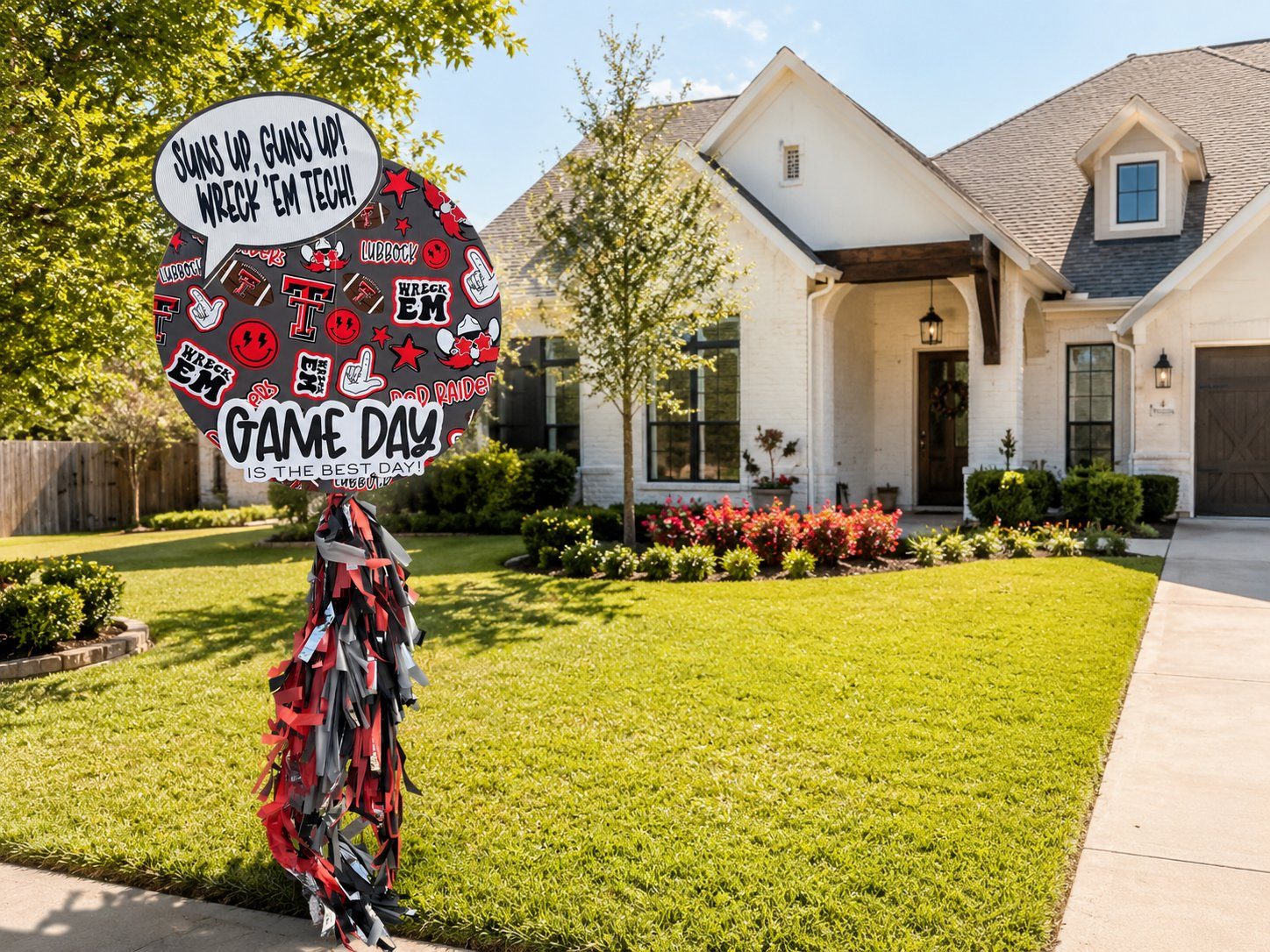 A celebration yard sign on a Lubbock lawn