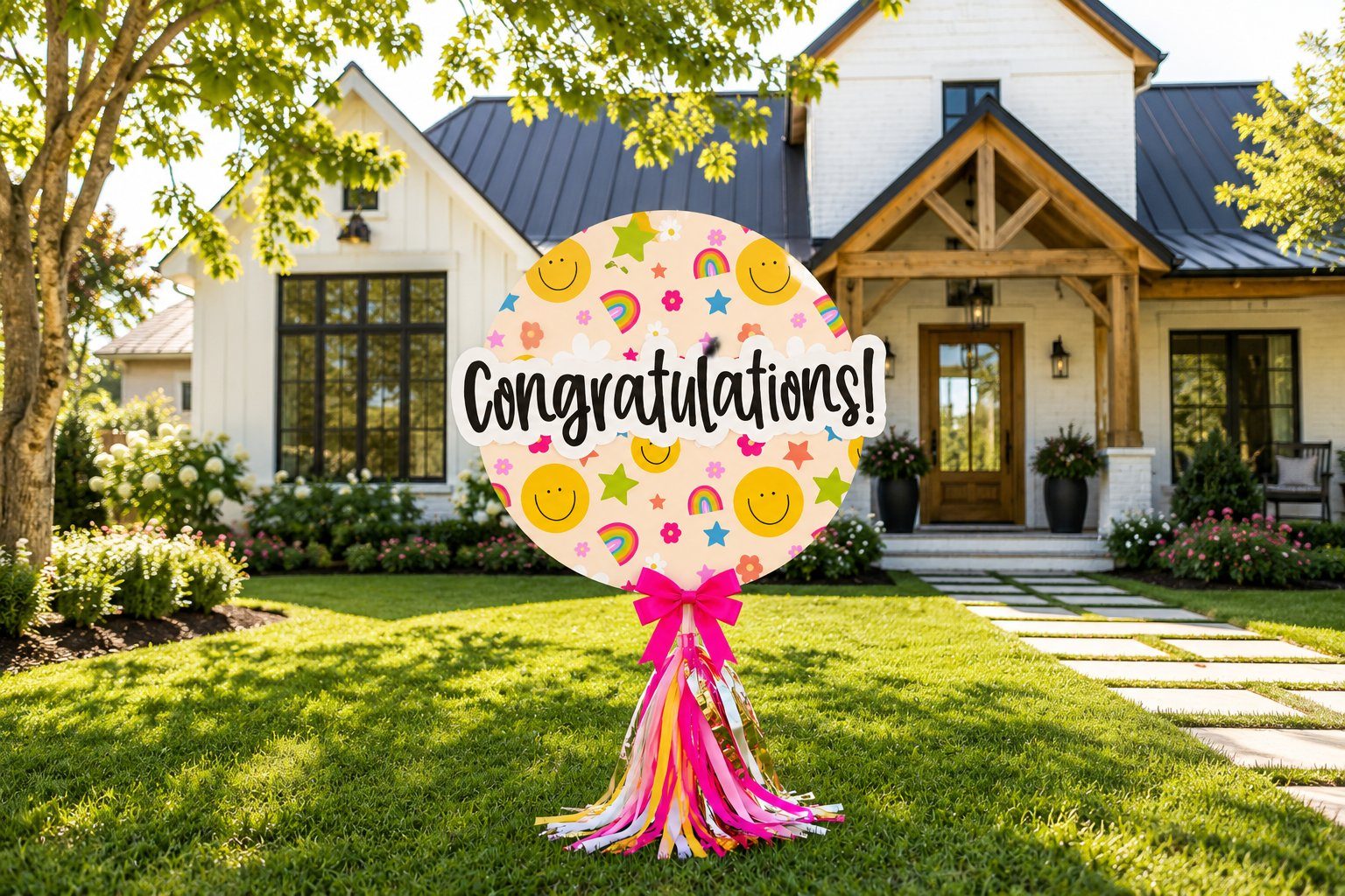 A celebration yard sign on a Lubbock lawn